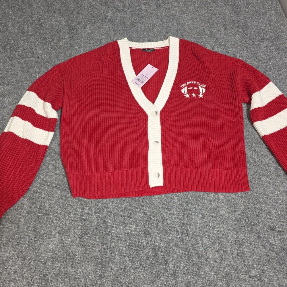 Wild Fable Women’s Tailgate Club Football Cardigan – XS Red & White